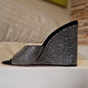 Amina Muaddi Lupita CRYSTAL Wedges Sz 9.5 NIB